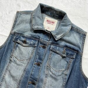 Mossimo Distressed 90s Denim Blue Jean Vest Women Large Cowgirl Y2K Rock Grunge